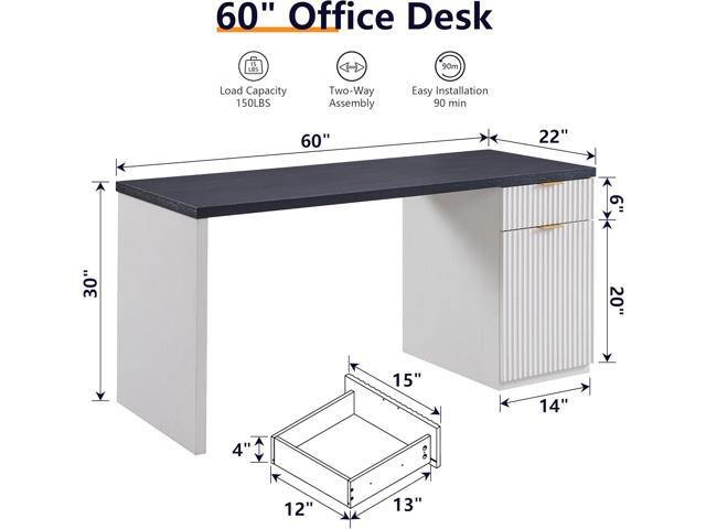 JXQTLINGMU 60' Modern Executive Desk with Storage, Wood Home Office Desk with Drawer & Cabinet, Fluted Computer Writing Desk for Study, Living...