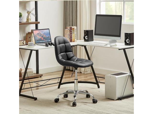 VECELO Soft Desk Chair, Stylish Casual Vanity Seat, Armless with Comfy Lumbar Support, PU Leather Hight Adjustable, 360° Rolling Swivel for Study,...