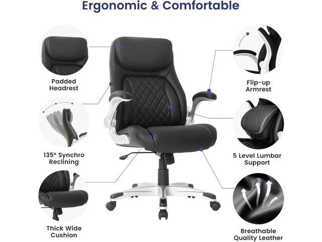 Nouhaus Ergonomic Office Chair Premium Microfiber Leather Adjustable Lumbar Support & Armrests, High Back Comfy Desk Gaming Chairs Executive...