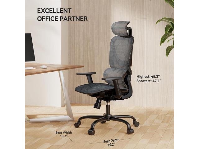 NOBLEWELL Ergonomic Mesh Office Chair with Flexible Adjustment Lumbar Support, High Back Desk Computer Chair with 2D Wide Headrest, Armrests, 130°...
