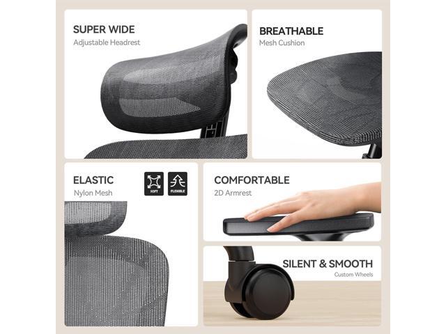 NOBLEWELL Ergonomic Mesh Office Chair with Flexible Adjustment Lumbar Support, High Back Desk Computer Chair with 2D Wide Headrest, Armrests, 130°...