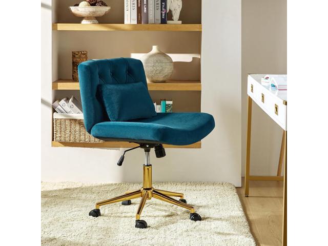 HULALA HOME Criss Cross Chair with Wheels, Criss Cross Legged Wide Seat Desk Chair, Modern Home Office Chair with Lumbar Pillow, Comfy Computer...