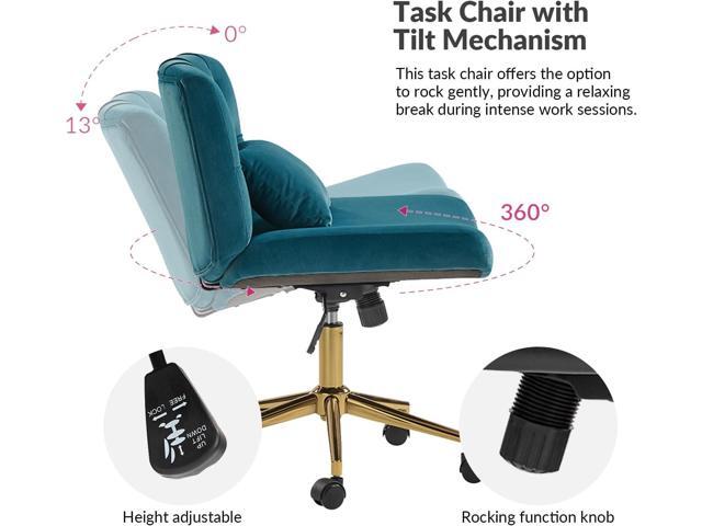HULALA HOME Criss Cross Chair with Wheels, Criss Cross Legged Wide Seat Desk Chair, Modern Home Office Chair with Lumbar Pillow, Comfy Computer...