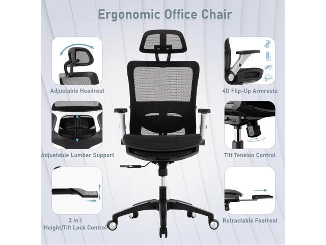 COLAMY Executive Mesh Office Chair with Footrest, Ergonomic Chair High Back with Adjustable Lumbar Support, Computer Desk Chair for Office/Work-Black