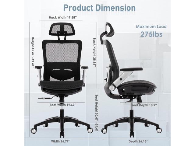 COLAMY Executive Mesh Office Chair with Footrest, Ergonomic Chair High Back with Adjustable Lumbar Support, Computer Desk Chair for Office/Work-Black