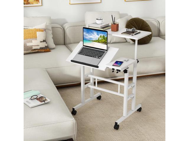 Tangkula Mobile Stand Up Desk, Height Adjustable Home Office Desk with Standing & Seating 2 Modes, Tilting Tabletop & Flexible Wheels, Rolling...