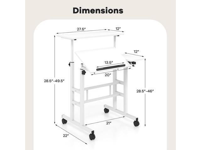 Tangkula Mobile Stand Up Desk, Height Adjustable Home Office Desk with Standing & Seating 2 Modes, Tilting Tabletop & Flexible Wheels, Rolling...