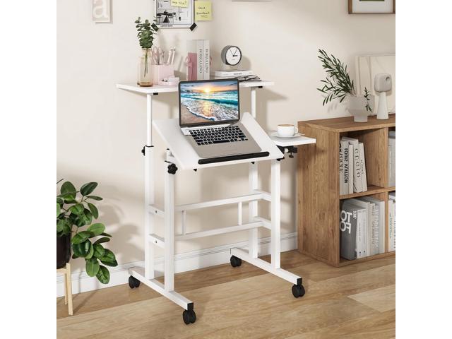 Tangkula Mobile Stand Up Desk, Height Adjustable Home Office Desk with Standing & Seating 2 Modes, Tilting Tabletop & Flexible Wheels, Rolling...
