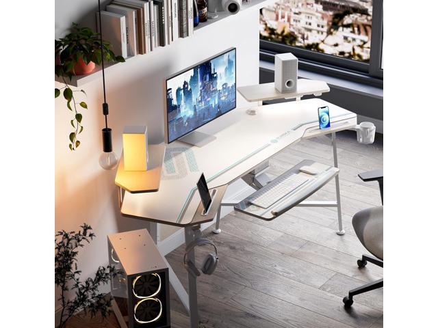 EUREKA ERGONOMIC 72' Computer Desk W Keyboard Tray, Wing-Shaped Music Studio Desk, Large Gaming Desk W LED Convertible Monitor Stand Dual Headphone...