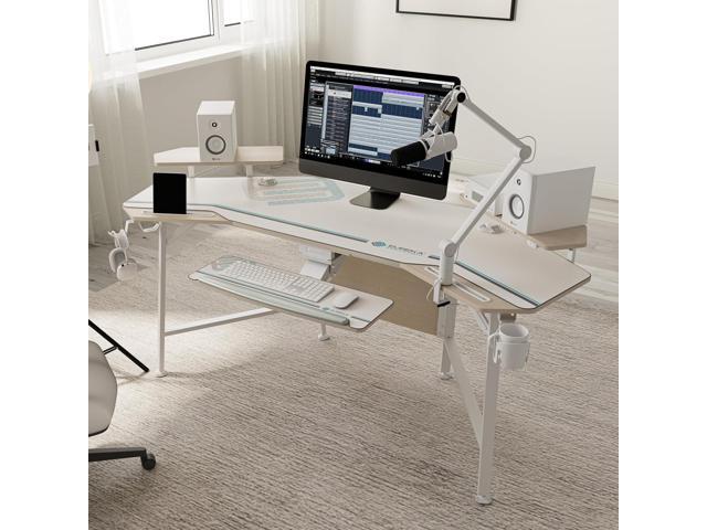 EUREKA ERGONOMIC 72' Computer Desk W Keyboard Tray, Wing-Shaped Music Studio Desk, Large Gaming Desk W LED Convertible Monitor Stand Dual Headphone...