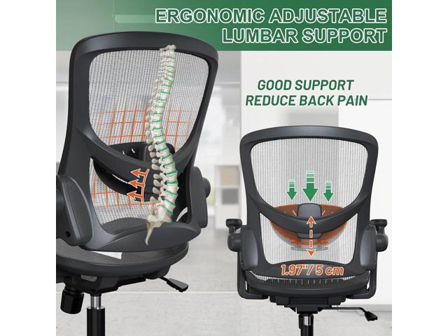 Ergonomic Comfy Mesh Home Office Computer Desk Chair with Height Adjustable Lumbar Support with Flip up Arms for Adult
