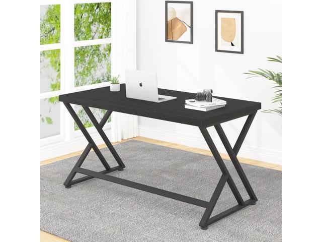 LVB Black Computer Desk, Modern Gaming PC Writing Desk for Home Office, Metal Computer Study Work Table for Bedroom, Industrial Executive Student...