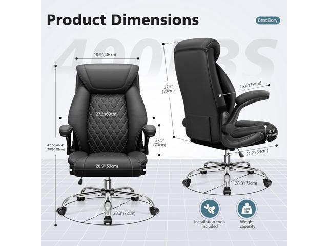 Office Chair, Ergonomic High Back Home Office Desk Chair, Big and Tall Breathable Leather Office Chair with Lumbar Support Flip-Up Armrests,...