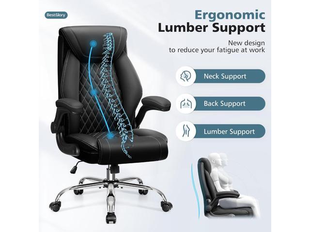 Office Chair, Ergonomic High Back Home Office Desk Chair, Big and Tall Breathable Leather Office Chair with Lumbar Support Flip-Up Armrests,...