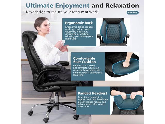 Office Chair, Ergonomic High Back Home Office Desk Chair, Big and Tall Breathable Leather Office Chair with Lumbar Support Flip-Up Armrests,...