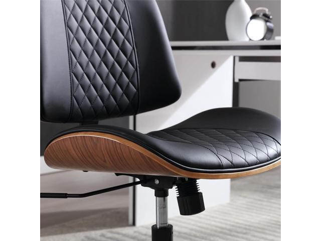 Home Office Chair No Arms with Wheels, Adjustable Height Small Desk Chair, PU Leather Mid Back 360 Swivel Computer Chair, Armless Modern Walnut...