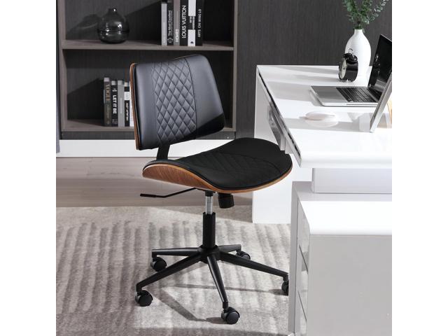 Home Office Chair No Arms with Wheels, Adjustable Height Small Desk Chair, PU Leather Mid Back 360 Swivel Computer Chair, Armless Modern Walnut...
