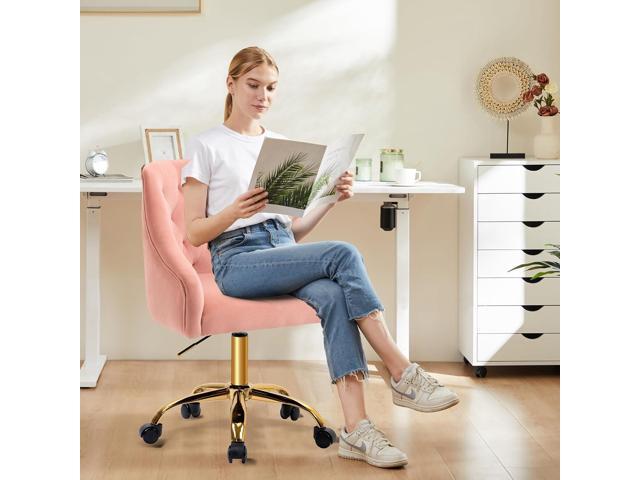 MOJAY Velvet Office Swivel Chair, Vanity Chair, Fabric Desk Chair, Pretty Fancy Chair, Gold Office Chair for Girls, 360°Swivel Height Adjustable...
