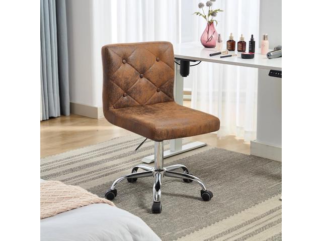 VECELO PU Leather Mid-Back Armless Desk Chair Adjustable Height 360° Rolling Swivel for Home Office Work, Dark Brown