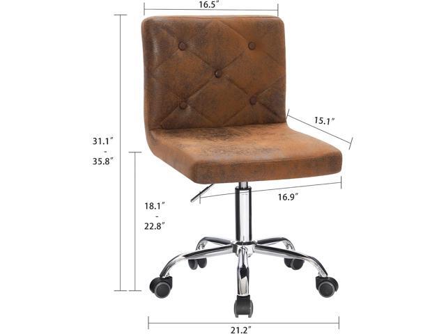 VECELO PU Leather Mid-Back Armless Desk Chair Adjustable Height 360° Rolling Swivel for Home Office Work, Dark Brown
