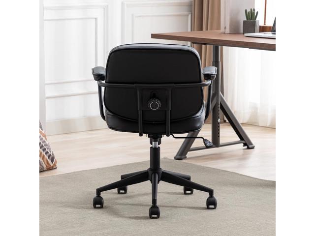 DUOMAY Retro Home Office Computer Desk Chair with Armrest, Modern PU Leather Mid Back Swivel Task Chair Rolling Adjustable Office Guest Chair for...