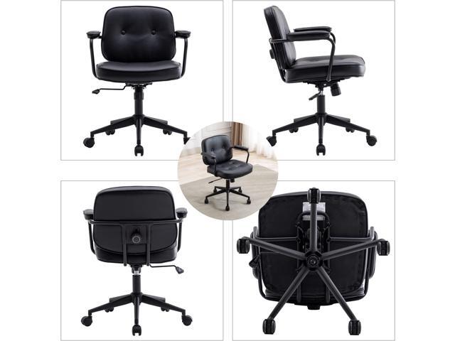 DUOMAY Retro Home Office Computer Desk Chair with Armrest, Modern PU Leather Mid Back Swivel Task Chair Rolling Adjustable Office Guest Chair for...