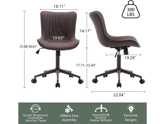 YOUTASTE All Brown Armless Office Chair, Modern Adjustable Swivel Desk Chair with Wheels, Upholstered PU Leather, Brown Metal Legs, Back Support...
