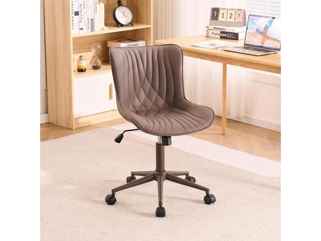YOUTASTE All Brown Armless Office Chair, Modern Adjustable Swivel Desk Chair with Wheels, Upholstered PU Leather, Brown Metal Legs, Back Support...