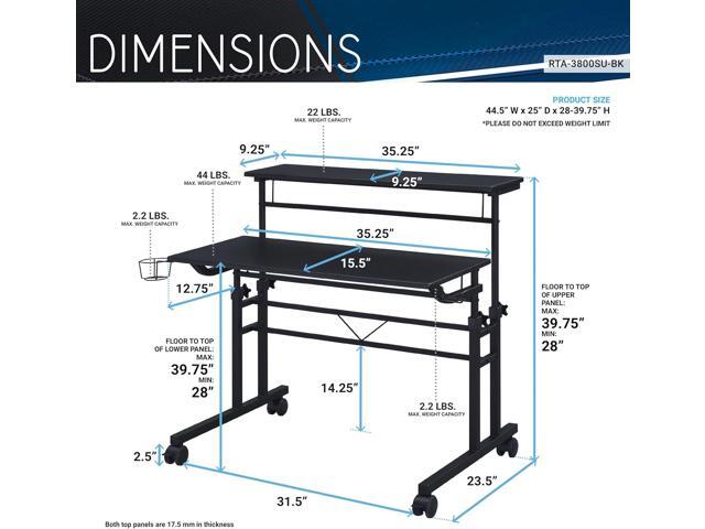 Techni Mobili Rolling Standing Desk, Two-Tier Height Adjustable Mobile Office or Gaming Desk with Wheels and Cup Holder, for Sitting or Standing...