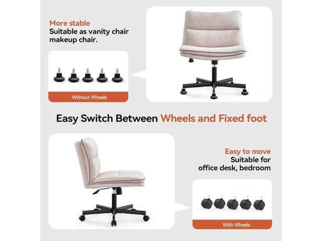 EMIAH Armless Office Desk Chair with Wheels Faux Fur Vanity Mid-Back Ergonomic Home Computer Comfortable Adjustable Swivel Furry Task Chair with...