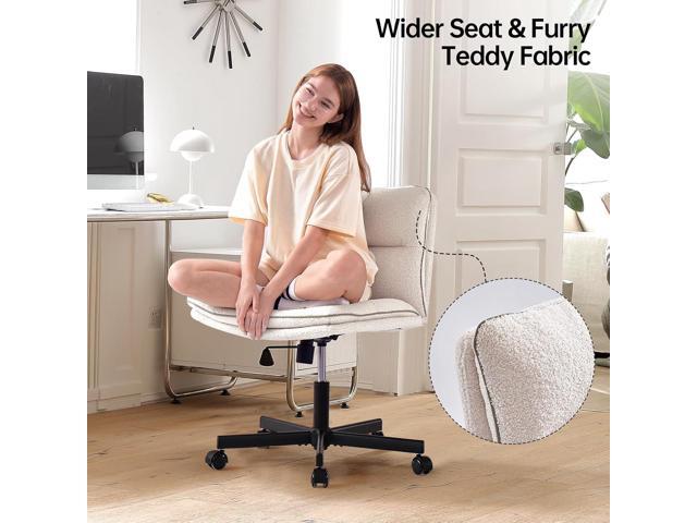 EMIAH Armless Office Desk Chair with Wheels Faux Fur Vanity Mid-Back Ergonomic Home Computer Comfortable Adjustable Swivel Furry Task Chair with...