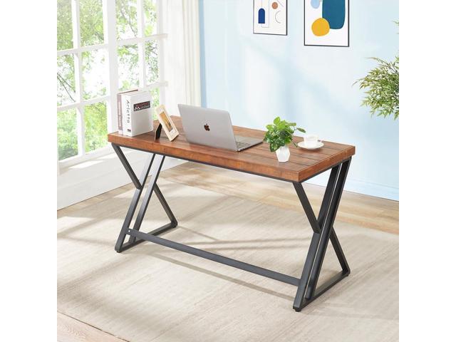 Real Wood Computer Desk, Modern Natural Wood Home Office Desk, Rustic Solid Wood Work Study Writing Desk, Farmhouse Workstation PC Gaming Executive...