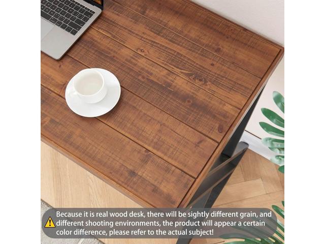 Real Wood Computer Desk, Modern Natural Wood Home Office Desk, Rustic Solid Wood Work Study Writing Desk, Farmhouse Workstation PC Gaming Executive...