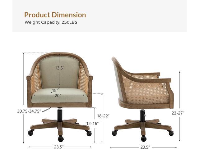 TINA'S HOME Rattan Desk Chair, Upholstered Home Office Chair with Armrest, Adjustable Swivel Rolling Height Computer Task Chair for Living Room...