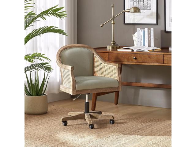 TINA'S HOME Rattan Desk Chair, Upholstered Home Office Chair with Armrest, Adjustable Swivel Rolling Height Computer Task Chair for Living Room...