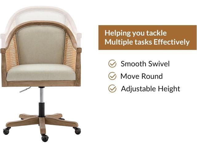TINA'S HOME Rattan Desk Chair, Upholstered Home Office Chair with Armrest, Adjustable Swivel Rolling Height Computer Task Chair for Living Room...