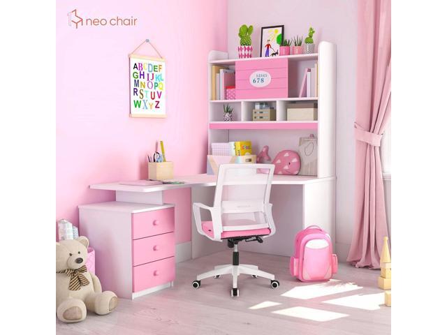 NEO CHAIR Office Desk Chair Ergonomic Mid Back Mesh with Lumbar Support Comfy Cushion Swivel Adjustable Height Gaming Chairs for Home Office (Pink)