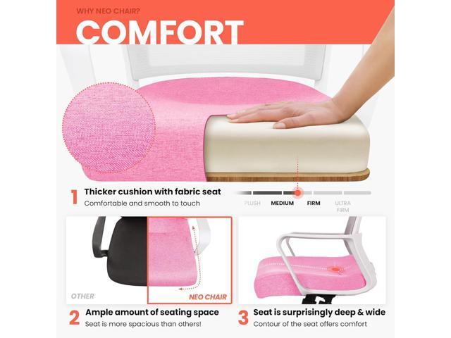 NEO CHAIR Office Desk Chair Ergonomic Mid Back Mesh with Lumbar Support Comfy Cushion Swivel Adjustable Height Gaming Chairs for Home Office (Pink)