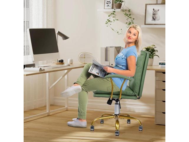 Green and Gold Desk Chair Leather Home Office Chair with Padded Seat and Arms, Swivel Adjustable Height Computer Chair with Wheels for Living Room...