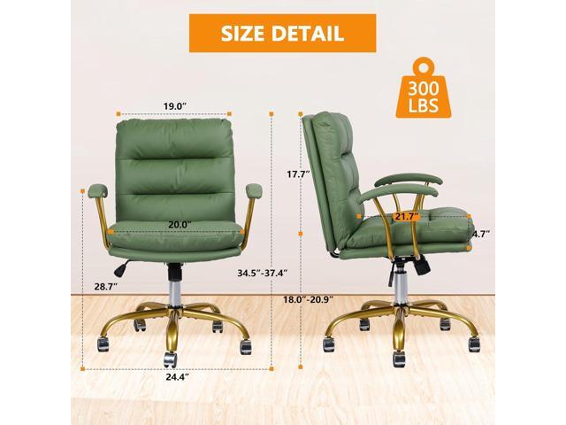 Green and Gold Desk Chair Leather Home Office Chair with Padded Seat and Arms, Swivel Adjustable Height Computer Chair with Wheels for Living Room...