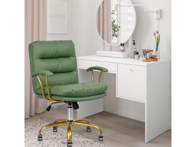 Green and Gold Desk Chair Leather Home Office Chair with Padded Seat and Arms, Swivel Adjustable Height Computer Chair with Wheels for Living Room...