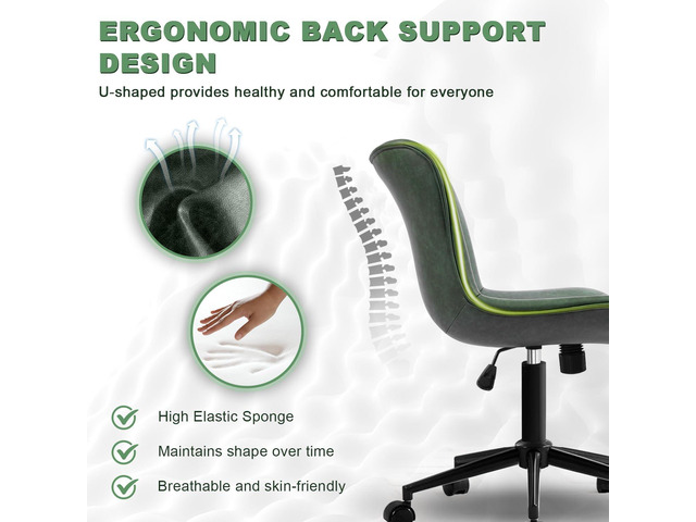 Office Chair, Armless Desk Chair with Wheels, Ergonomic Comfy Home Office Computer Task Chairs,Faux Leather Padded Cute Vanity Chair, Adjustable...