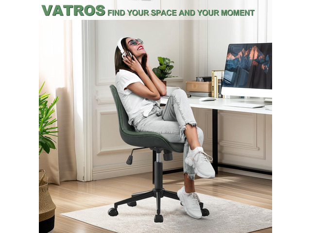 Office Chair, Armless Desk Chair with Wheels, Ergonomic Comfy Home Office Computer Task Chairs,Faux Leather Padded Cute Vanity Chair, Adjustable...