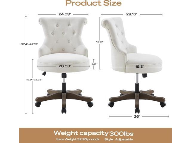HUIMO Home Office Chair Upholstered Armless Desk Chair with Wheels Adjustable Height Computer Desk Chair with Wooden Legs Comfortable Swivel Chair...