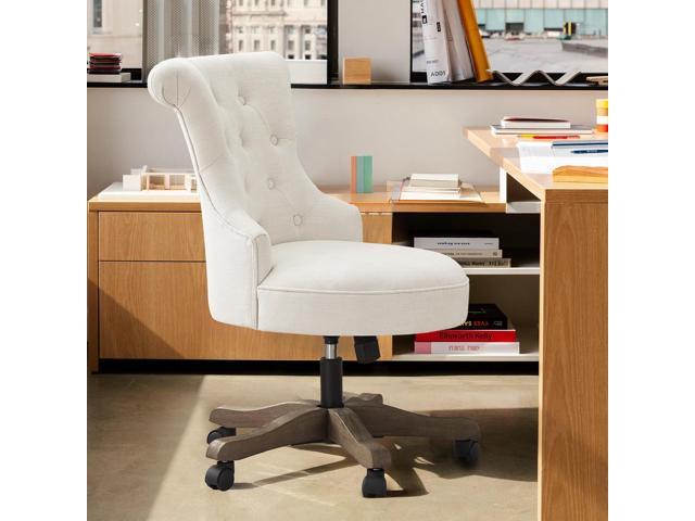 HUIMO Home Office Chair Upholstered Armless Desk Chair with Wheels Adjustable Height Computer Desk Chair with Wooden Legs Comfortable Swivel Chair...