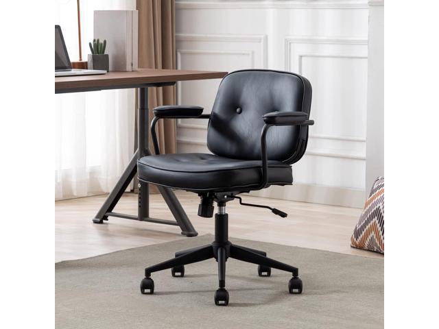 HEAH-YO Modern Armless Desk Chairs Set of 1, Swivel Computer Task Chair with Wheels and Armrests, PU Leather Adjustable Office Chair with Backrest...