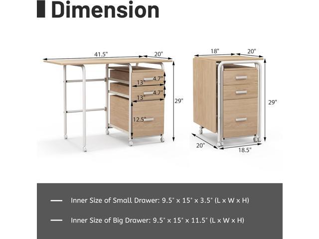 Giantex Folding Desk for Small Space, Rolling Home Office Desk with 3 Drawers & Lockable Universal Wheels, Mobile Study Writing Desk for Dorm...