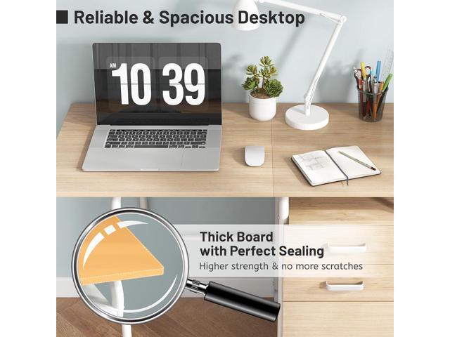 Giantex Folding Desk for Small Space, Rolling Home Office Desk with 3 Drawers & Lockable Universal Wheels, Mobile Study Writing Desk for Dorm...