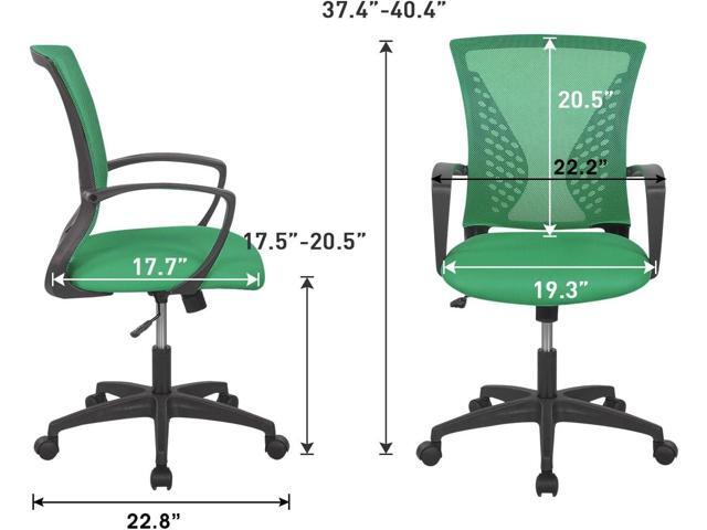 Home Office Chair Mid Back PC Swivel Lumbar Support Adjustable Desk Task Computer Ergonomic Comfortable Mesh Chair with Armrest (Green)