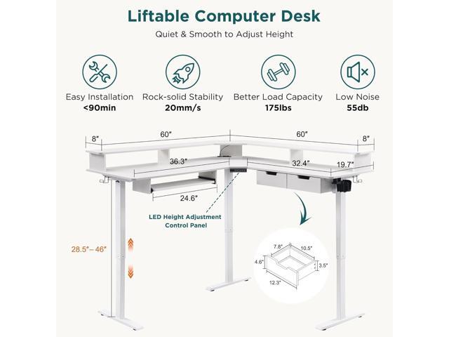 RedLemon 60 Inches L Shaped Electric Standing Desk, Height Adjustable Corner Gaming Desk with Drawers, Keyboard Tray, Power Outlets & LED Lights,...